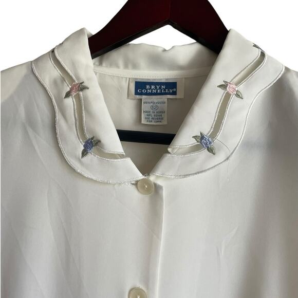 Vintage‎ Bryn Connelly Women Top 12 Ivory Embroider Collar Sheer Romantic Dainty - Picture 4 of 10